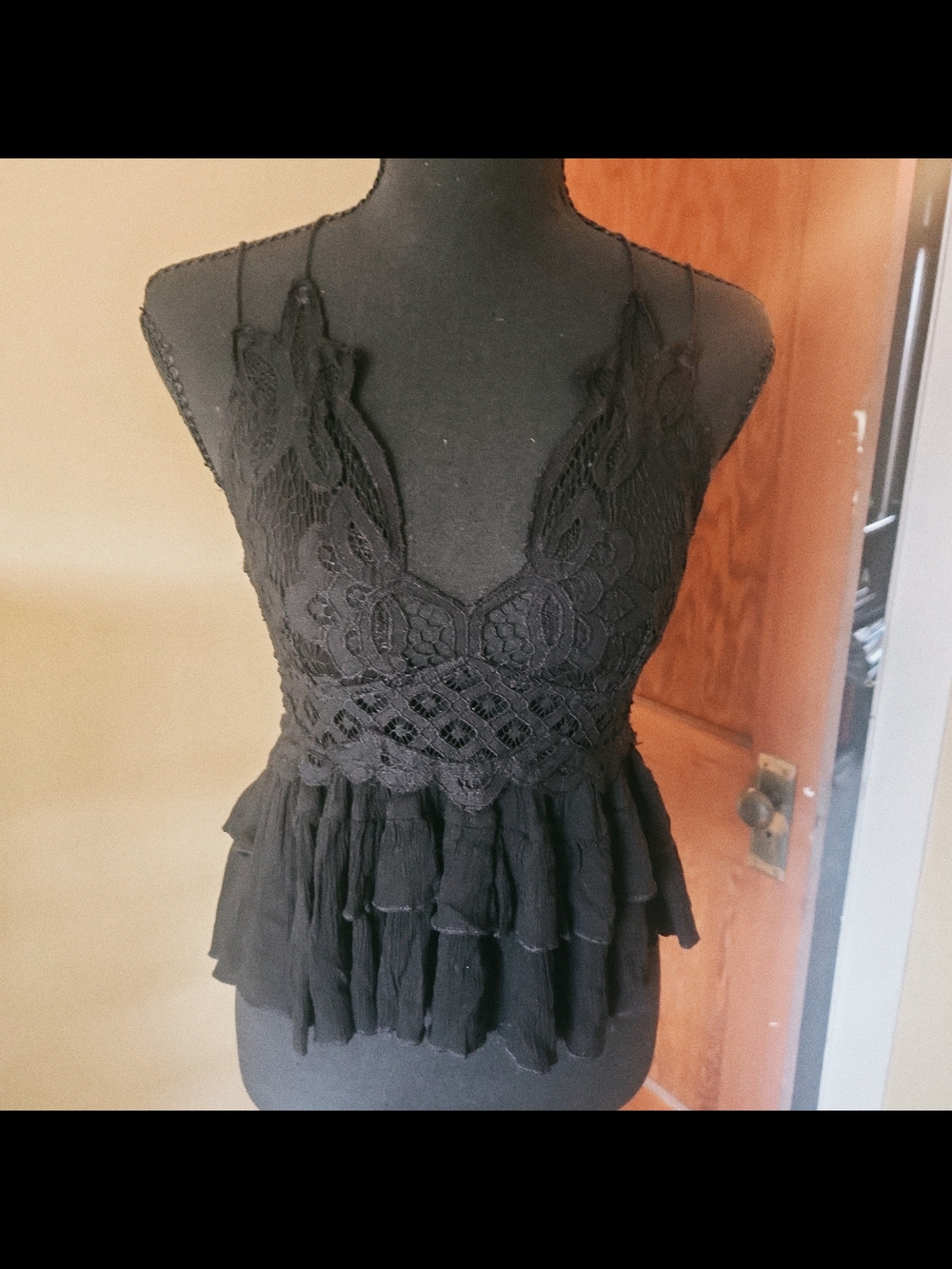 Free People Lace Ruffle Peplum Cami in Black: Closer To Xs View 3